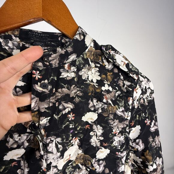 AllSaints Ando Chase Silk Floral Shirt | Black White Blouse - Picture 2 of 8